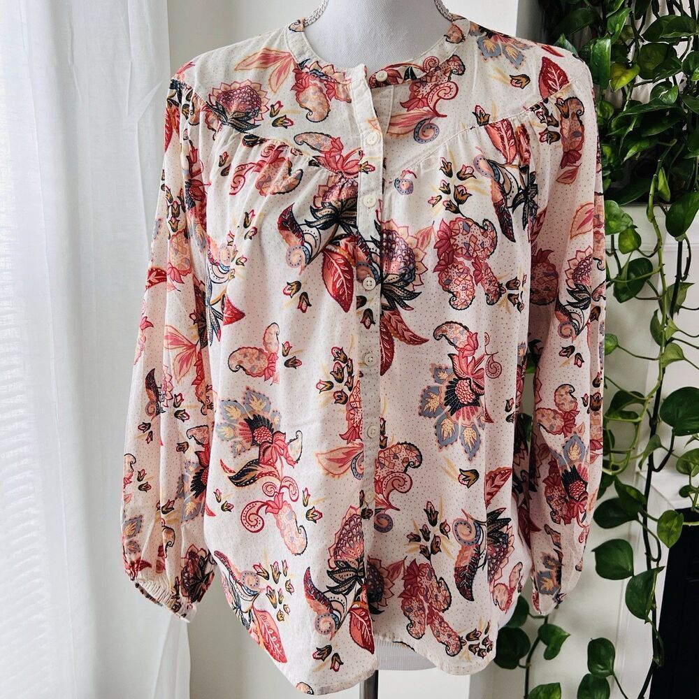 NWT Old Navy Floral Paisley Lightweight Cotton Blend Summer Blouse Boho Sz Small
